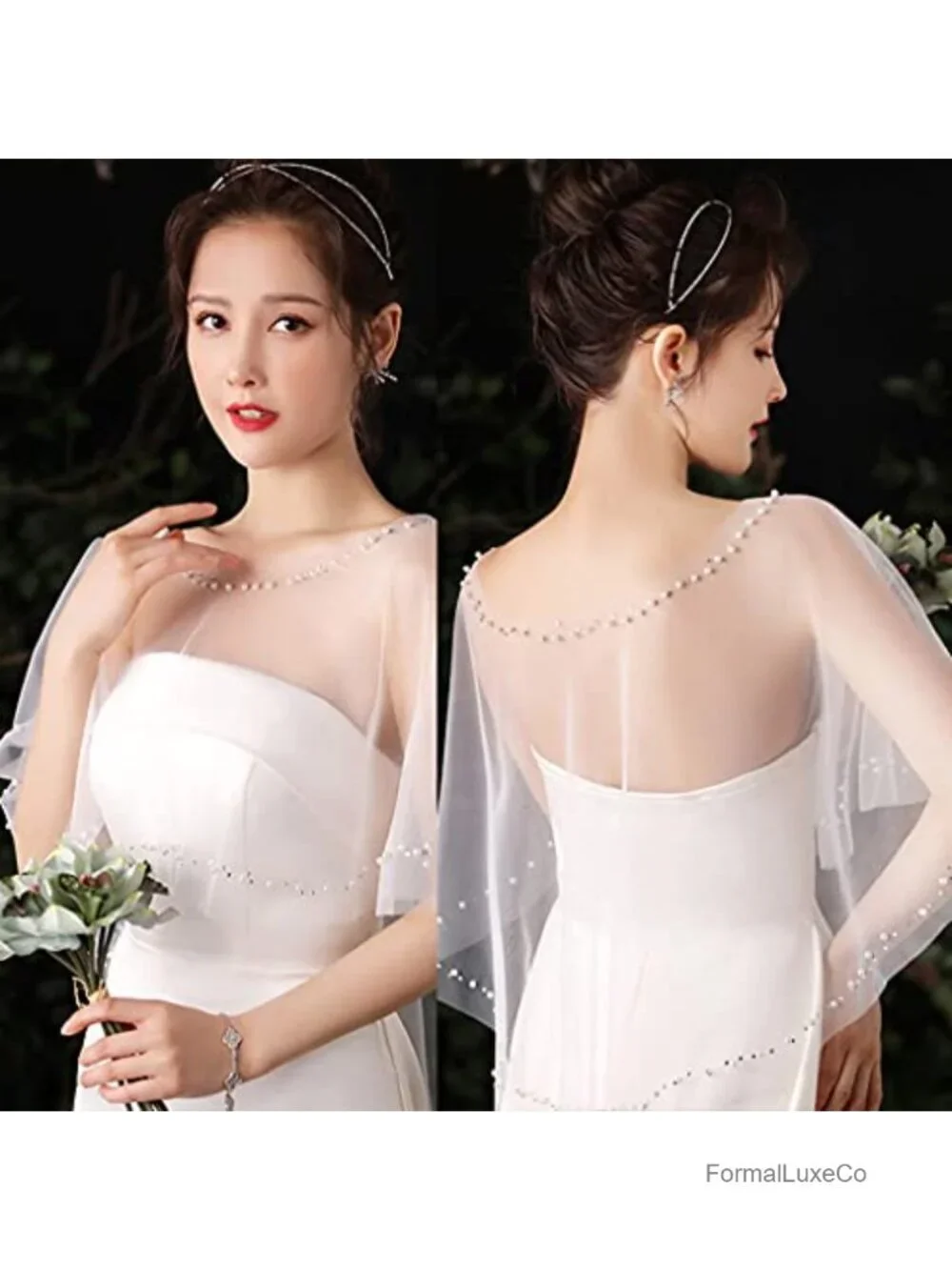 Beaded Tulle Wedding Capelet Shawl Wrap Bridal Shrug Party Evening